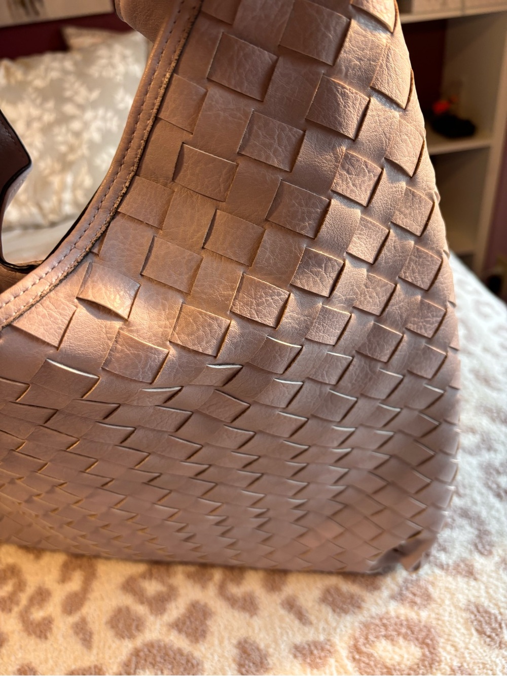 Woven Shoulder Hobo Bag light lavender color